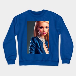 Beautiful Blonde Fashion Doll in Blue Dress - AI Art Portrait Crewneck Sweatshirt